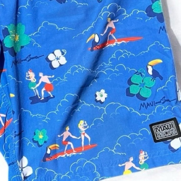 🌻MAUI AND SONS Blue Hawaiian Theme Board Shorts Men's Size 36 - Picture 4 of 9